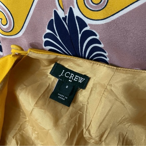 J.Crew Factory Yellow Foulard Border Print Shift Dress 3/4 Sleeve Crew Neck Mini - Picture 11 of 11